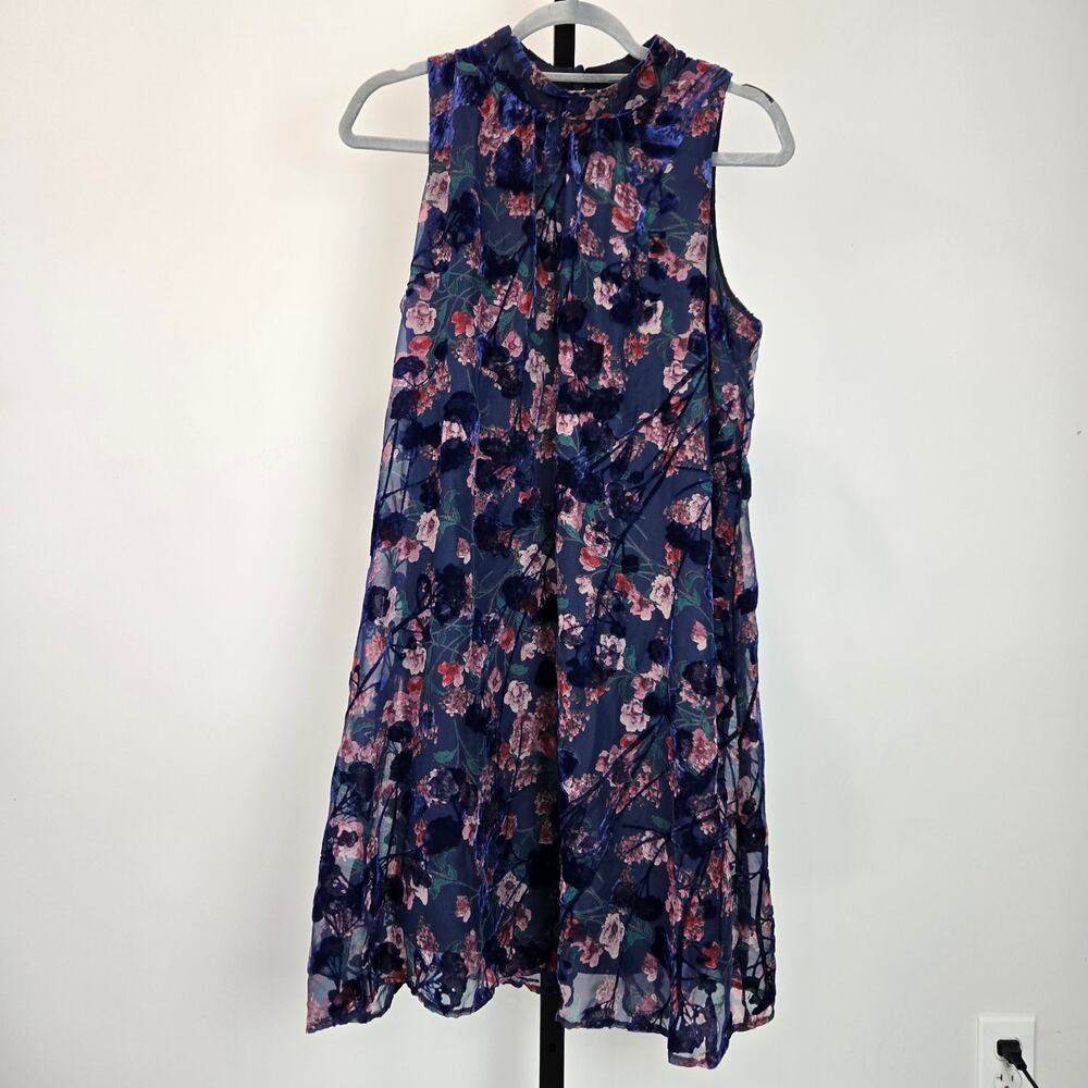 NWOT Tommy Hilfiger Crushed Velvet Mini Floral Swing Dress‎ Blue 10 Fairy Grunge